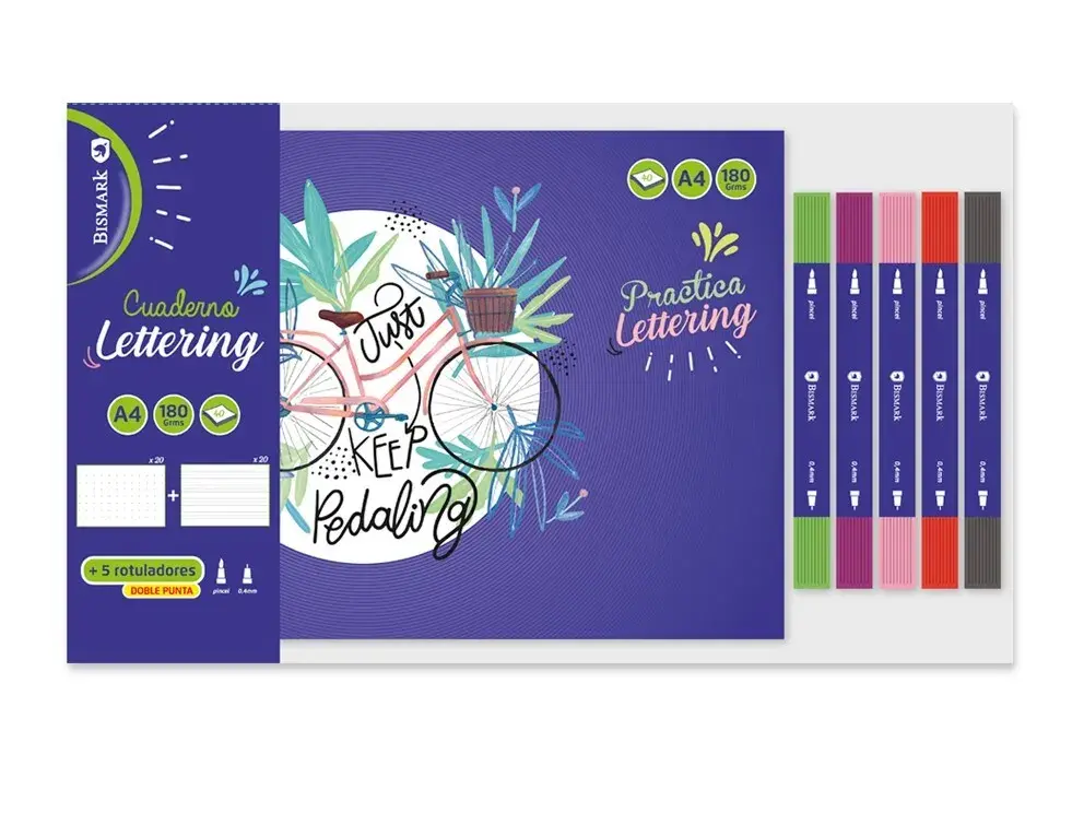 CUADERNO DE LETTERING A4 +5 ROTULADADORES doble punta