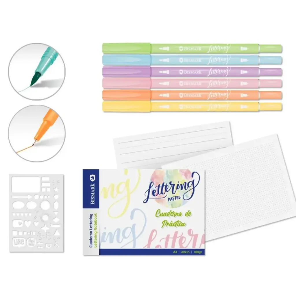CUADERNO DE LETTERING PASTEL A4 +5 ROTUS+PLANTILLA