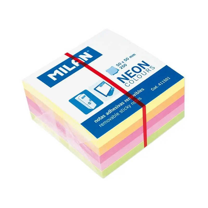 CUBO DE NOTAS ADHESIVAS 250 HOJAS 50X50 COLORES NEÓN MILAN