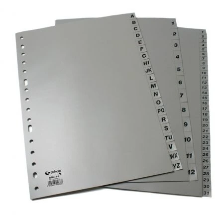 JUEGO DE ABECEDARIO FOLIO 16 TALADROS PP OPACO GRIS - GRAFOPLAS -