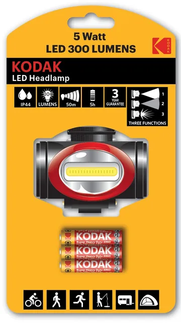 LINTERNA KODAK LED FRONTAL 300 LUMENS 3W C/PILAS BLISTER