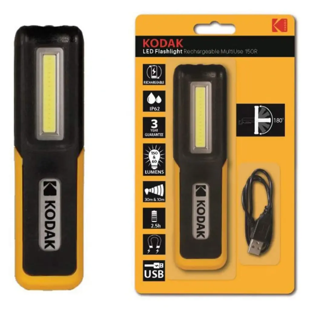 LINTERNA IMANTADA RECARGABLE MICRO USB  MULTIUSOS LED KODAK  150R  IP62 60/150 LUMENS