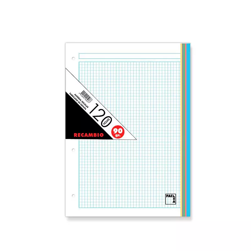 RECAMBIO 120H A4 90GR 5X5, 4 TALADROS 5 BANDAS COLORES - PACSA -
