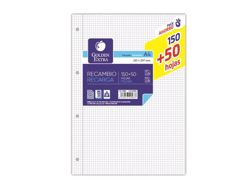 RECAMBIO A4, 150+50 HOJAS, 90GRS, 4X4 - BISMARK -