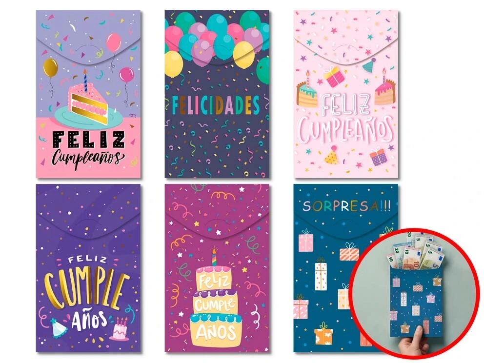TARJETA-SOBRE DINERO CUMPLEAÑOS C/ SOBRE COLOR