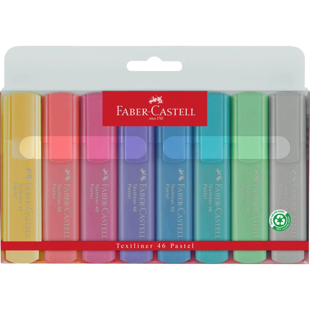 Rotulador Faber-Castell fluorescente textliner 46 pastel estuche 8 unidades colores surtidos 154681