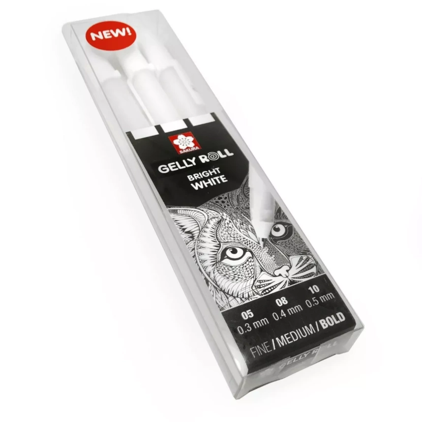 BOLÍGRAFOS GELLY WHITE FINO/MEDIO/GRUESO GEL BRILLANTE ESTUCHE DE 3 BLANCO TALENS SASKURA