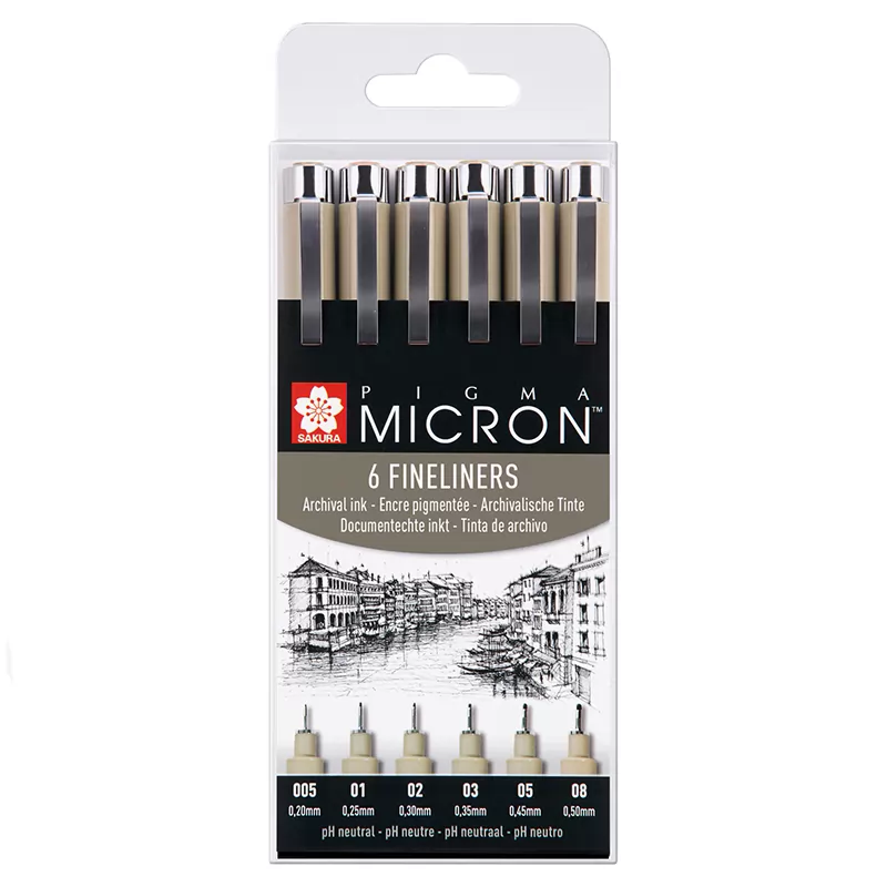 TALENS SAKURA ROTULADORES PERMANENTES PIGMA MICRON FINELINER ESTUCHE DE 6 NEGRO
