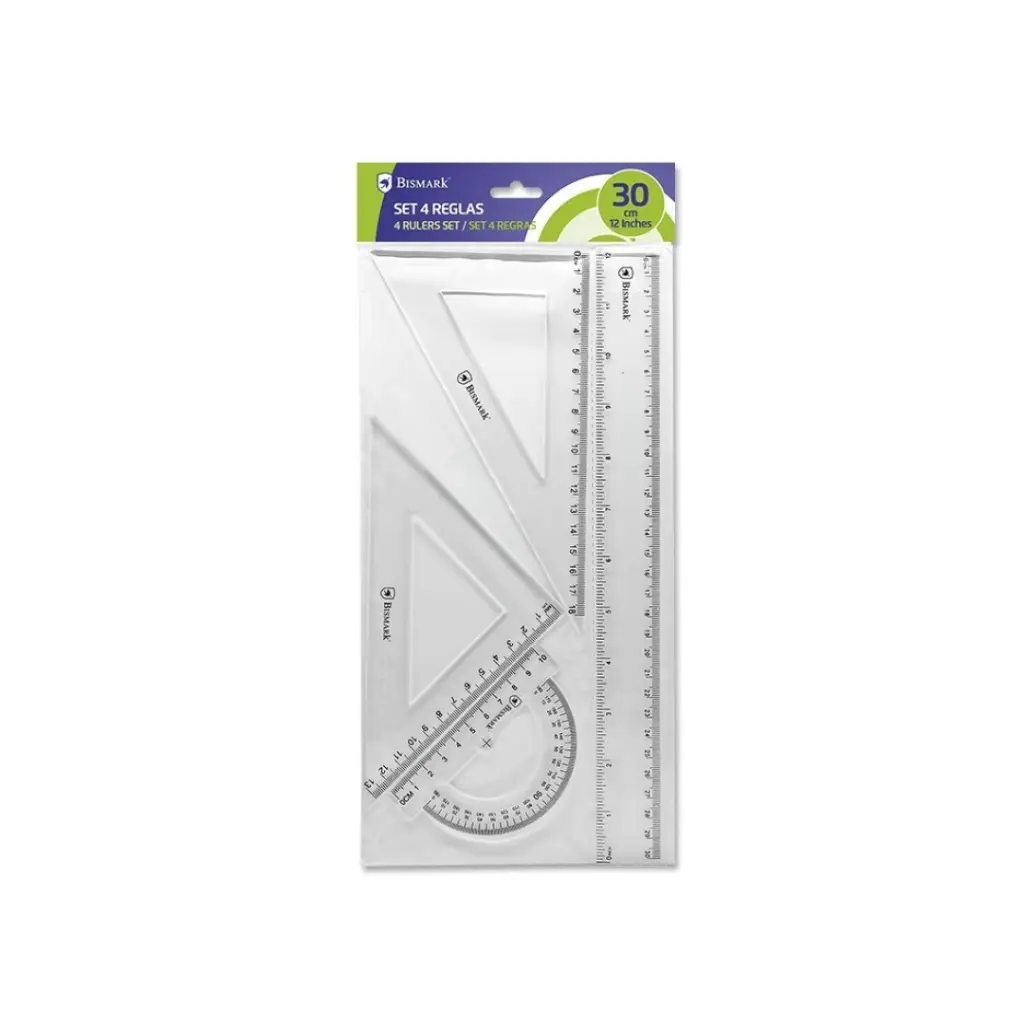 SET 4 REGLAS ACRÍLICAS TRANSPARENTE EN FUNDA 30 CM