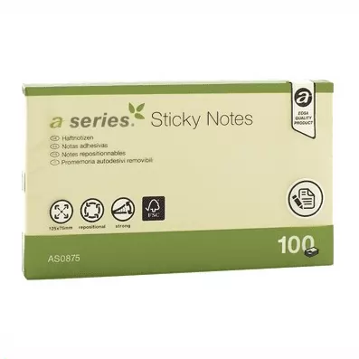 BLOC NOTAS ADHESIVAS 76X125 MM AMARILLAS 100 HOJAS  A SERIES