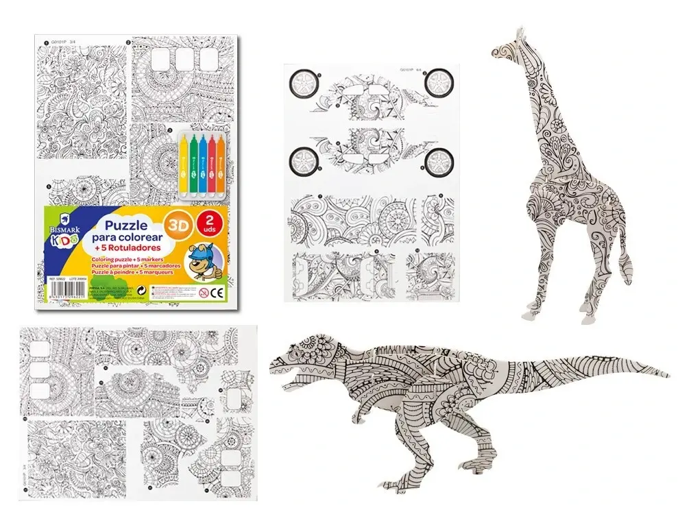 PUZZLE 3D PARA PINTAR C/ 5 ROTULADORES 2 UND