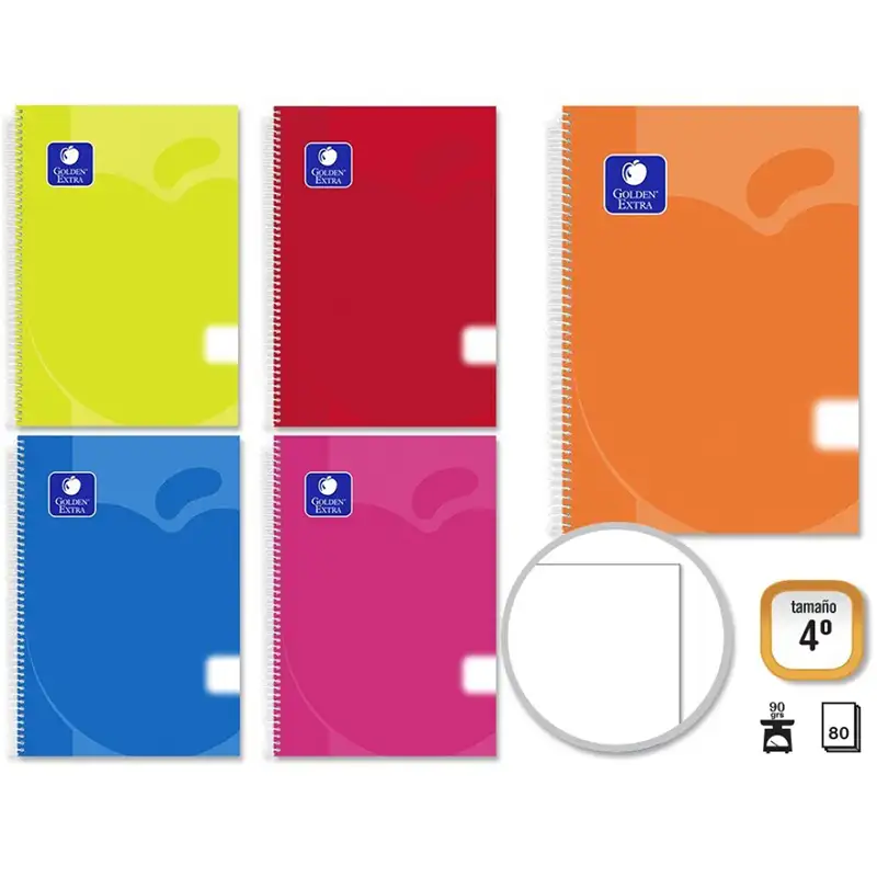 CUADERNO ESPIRAL, TAPA POLIPROPILENO, 4º 80 HOJAS 90GR LISO - GOLDEN -