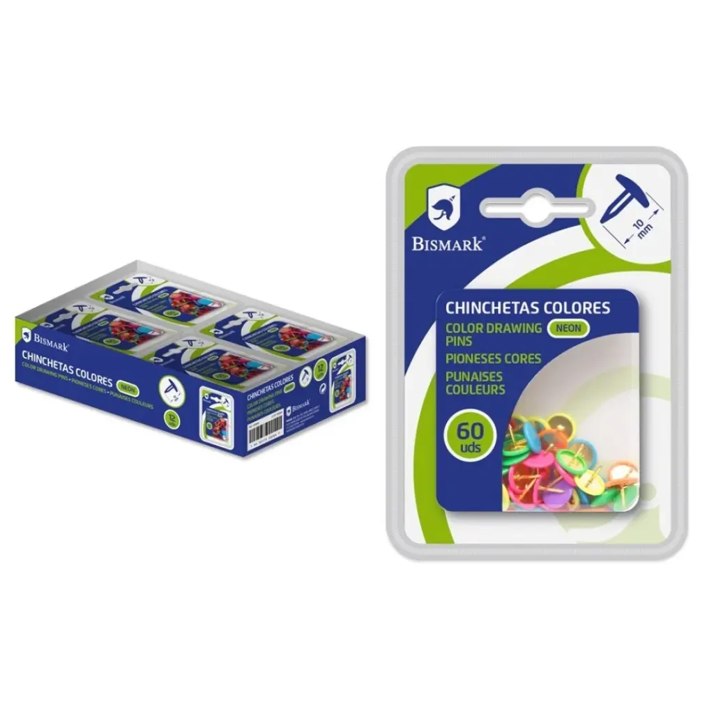 CHINCHETAS COLORES 60 PIEZAS - BISMARK -