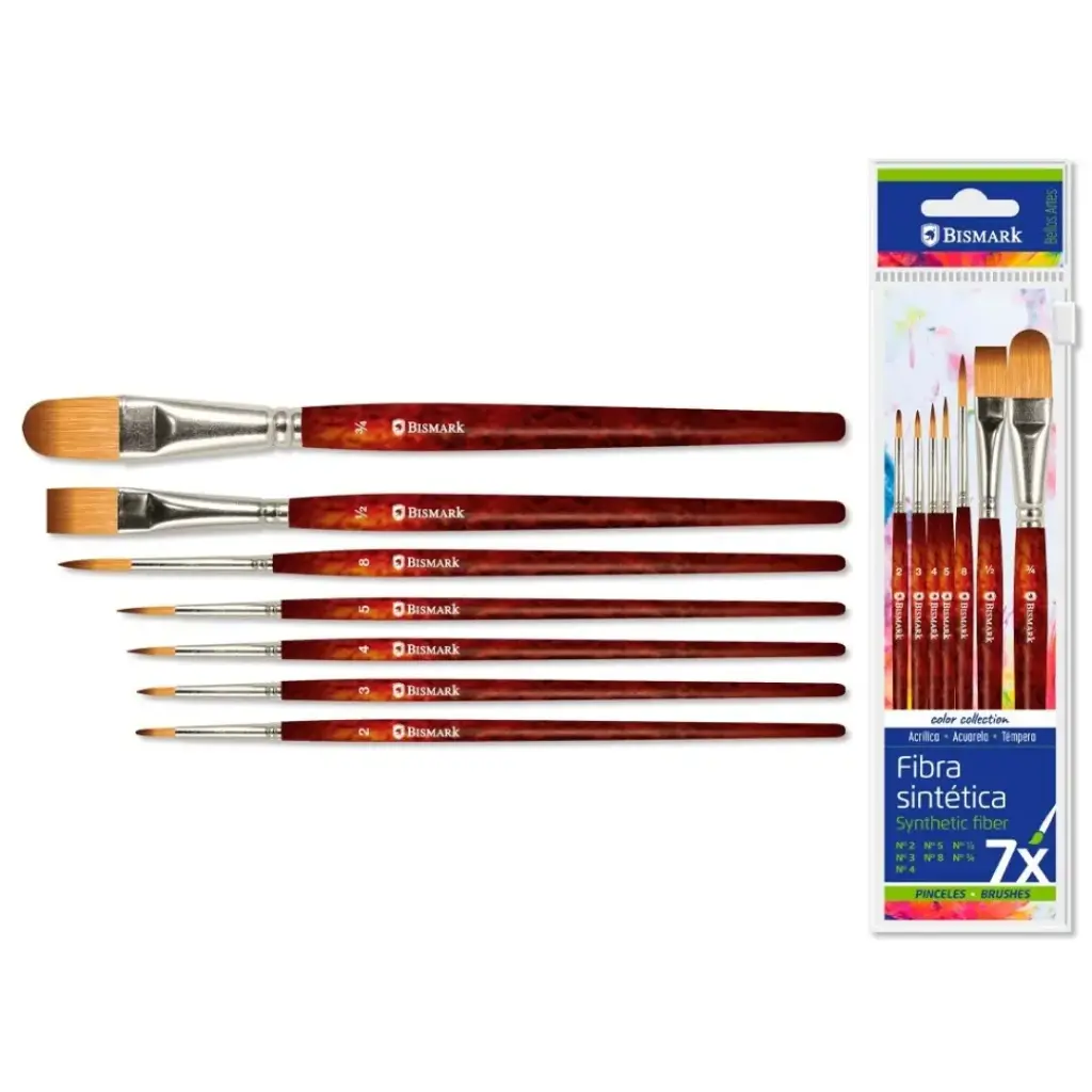SET 7 PINCELES CORTOS ACRILICOS, ACUARELAS Y TEMPERA - BISMARK -