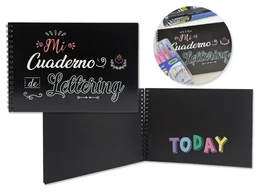 [328628] CUADERNO A5 LETTERING 32 HOJAS NEGRAS 180 GRMS