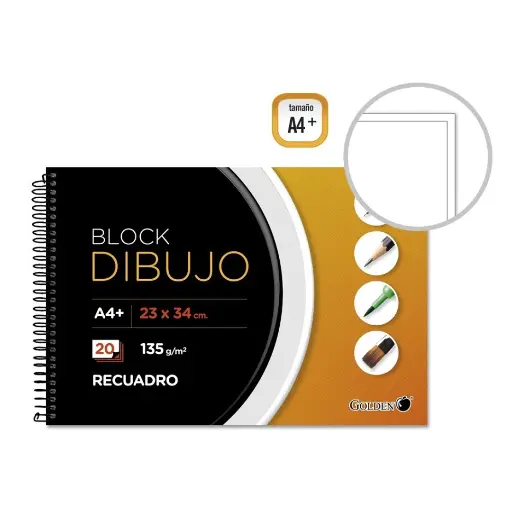 [321537] CUADERNO DE DIBUJO A4+.135 GRM C/RECUADRO GOLDEN