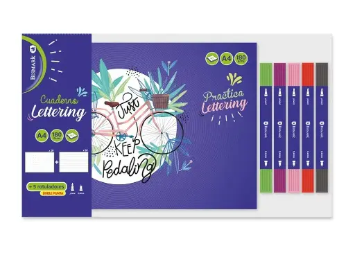 [330139] CUADERNO DE LETTERING A4 +5 ROTULADADORES doble punta