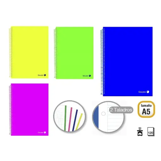[330570] CUADERNO TAPA POLIPROPILENO A5 120 90H GR. MICROPERFORADO. COLORES SURTIDO