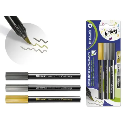 [330652] ROTULADORES METALICOS PUNTA PINCEL ORO/PLATA/NEGRO