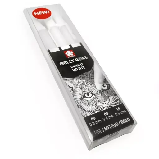 [POXPGBWH3C] BOLÍGRAFOS GELLY WHITE FINO/MEDIO/GRUESO GEL BRILLANTE ESTUCHE DE 3 BLANCO TALENS SASKURA