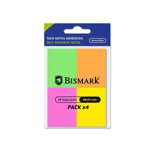 [921091] NOTAS ADHESIVAS FLUOR 50 HOJAS PACK X4 BISMARK