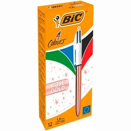 [504894] BOLÍGRAFO 4 COLORES ROSE GOLD CUERPO BLANCO/ROSA METÁLICO bic
