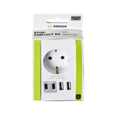 [14729/BS] ADAPTADOR ENCHUFE SCHUKO BLANCO +2 X USB A+ 2 X USB TYPE C
