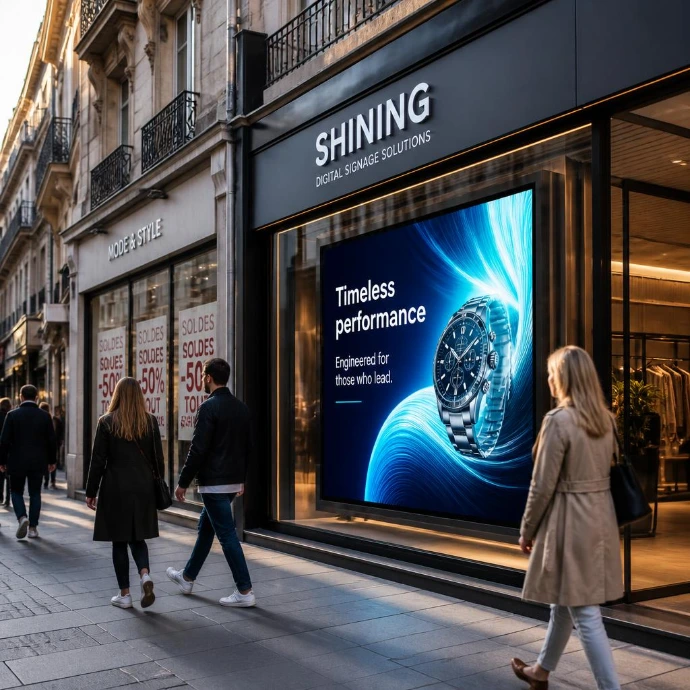 Escaparate con una pantalla de cartelería digital SHINING