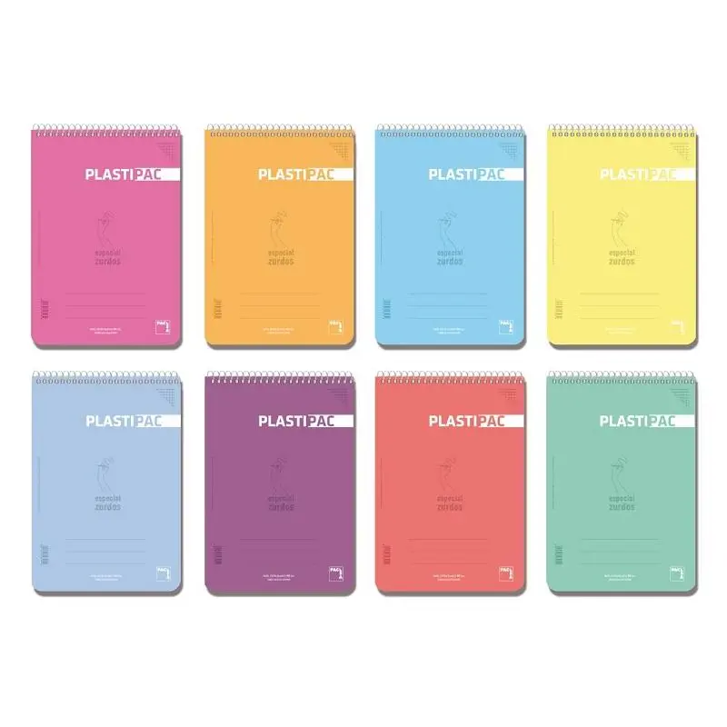 BLOC PLASTIPAC ESPECIAL ZURDOS 80H FOLIO 90GR 4X4MM TAPAS PP ; PACK 5 UD C/SURTIDOS