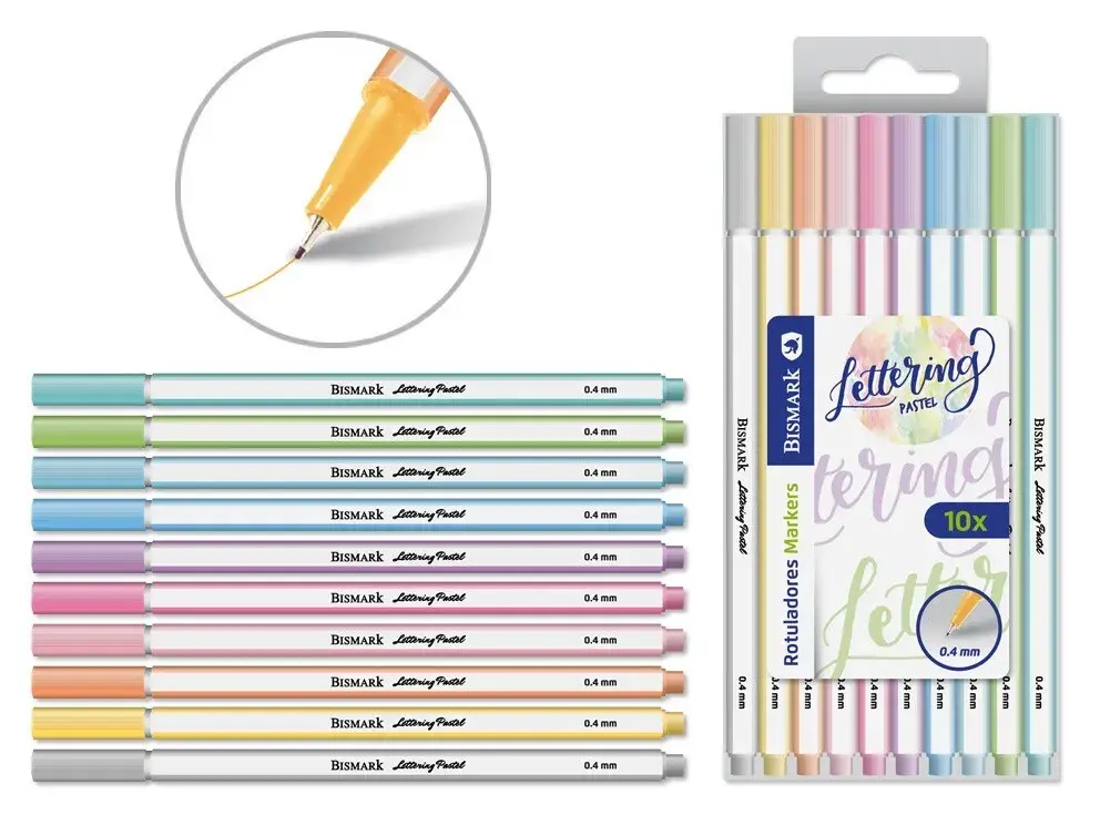 ROTULADOR 0.4 MM 10 COLORES SET LETTERING PASTEL