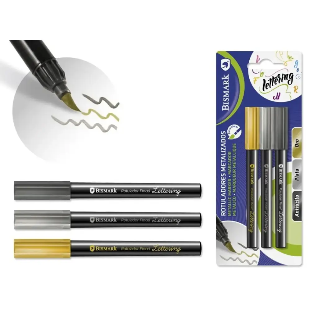 ROTULADORES METALICOS PUNTA PINCEL ORO/PLATA/NEGRO