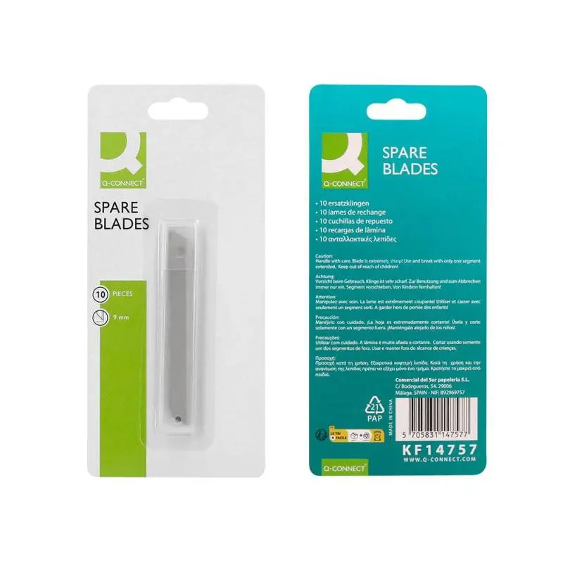 REPUESTO CUTTER ESTRECHO METALICO Q-CONNECT 0,5X9 10 cuchillas