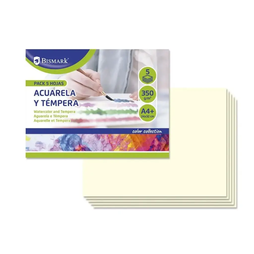 PACK 5 CARTULINAS DIBUJO ACUARELAS Y TEMPERAS A4+ - BISMARK -