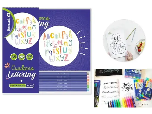 [330138] CUADERNO DE LETTERING A5 +6 ROTULADORES PUNTA FINA