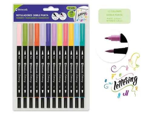 [330114] ROTULADORES LETTERING DOBLE PUNTA 12 COLORES