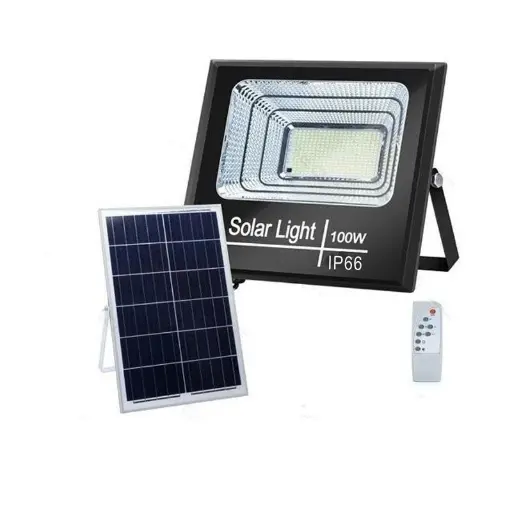 [963599] FOCO PROYECTOR LED SOLAR 100W IP66 PANEL POLICRISTALINO B. FRIO