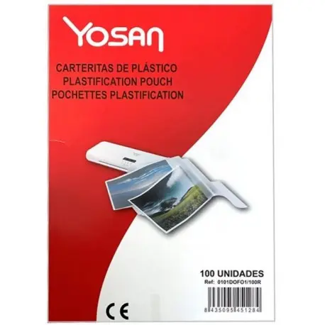 [0101DIN4/100R] FUNDAS DE PLASTIFICAR 2X80 MICRAS BRILLO A4 CAJA 100 UD TRANSPARENTE  YOSAN