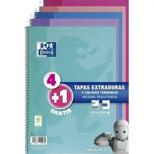 [400122766] CUADERNO ESPIRAL WRITE&ERASE 80H FOLIO 4X4MM C/MARGEN TAPA EXTRADURA colores surtidos , tendencia - OXFORD -